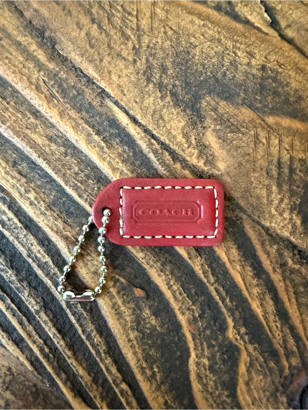Vintage COACH Mini Red Leather Key Tag with Ball Chain